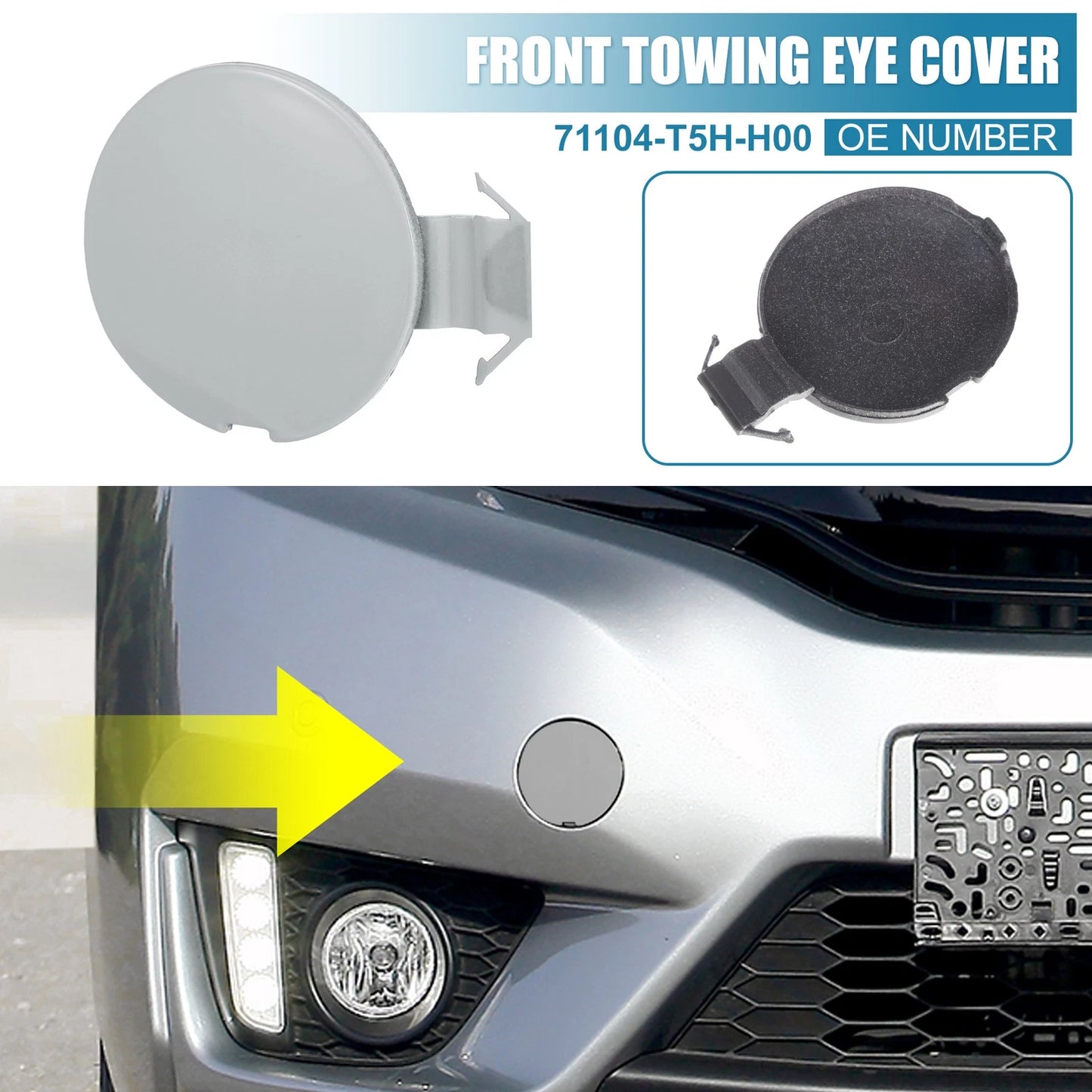 Front Bumper Tow Hook Cover for Honda Fit Jazz (2014-2017) Silver Tone