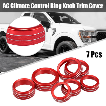 7 x Red AC Climate Control Knob Trim Covers for Ford F-150 (2021-2022)