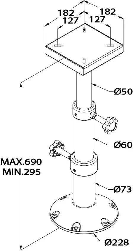 Adjustable Table Pedestal 290-690mm for Boat/Marine/Caravan/RV