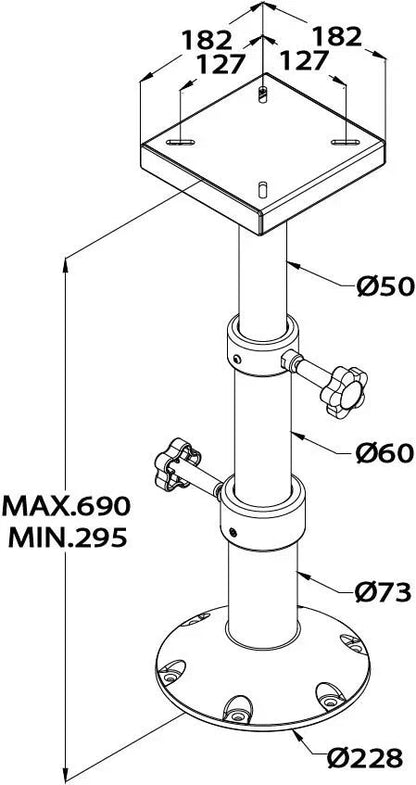 Adjustable Table Pedestal 290-690mm for Boat/Marine/Caravan/RV