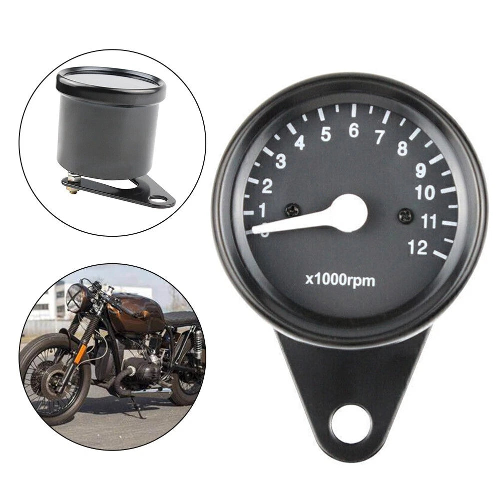 Tachometer 12V Backlit Analog 12000RPM Black for Motorcycle