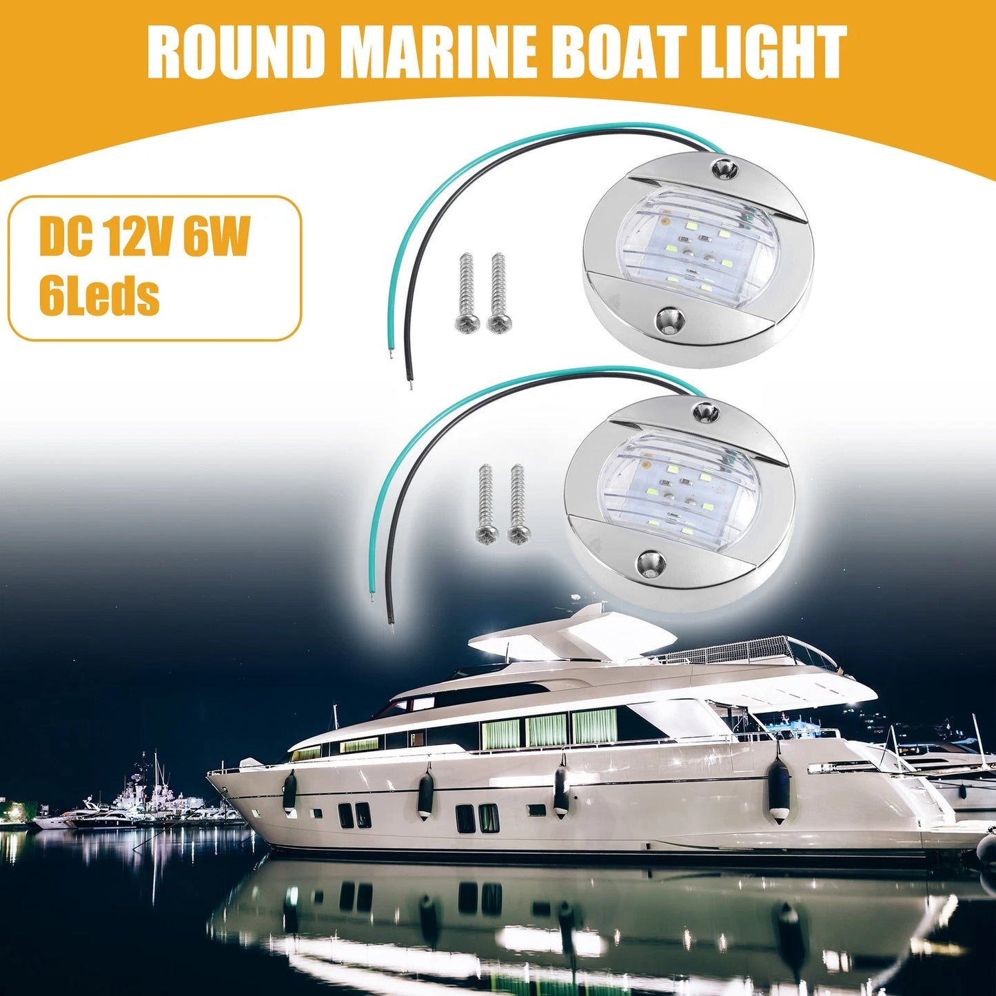 4 Pcs Universal Interior Round Marine Boat Light with 6 LEDs for Boat Green