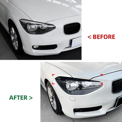 2 x Gloss Black Headlight Eyelid Trim Covers for BMW 1 Series F20 F21 (11-14)