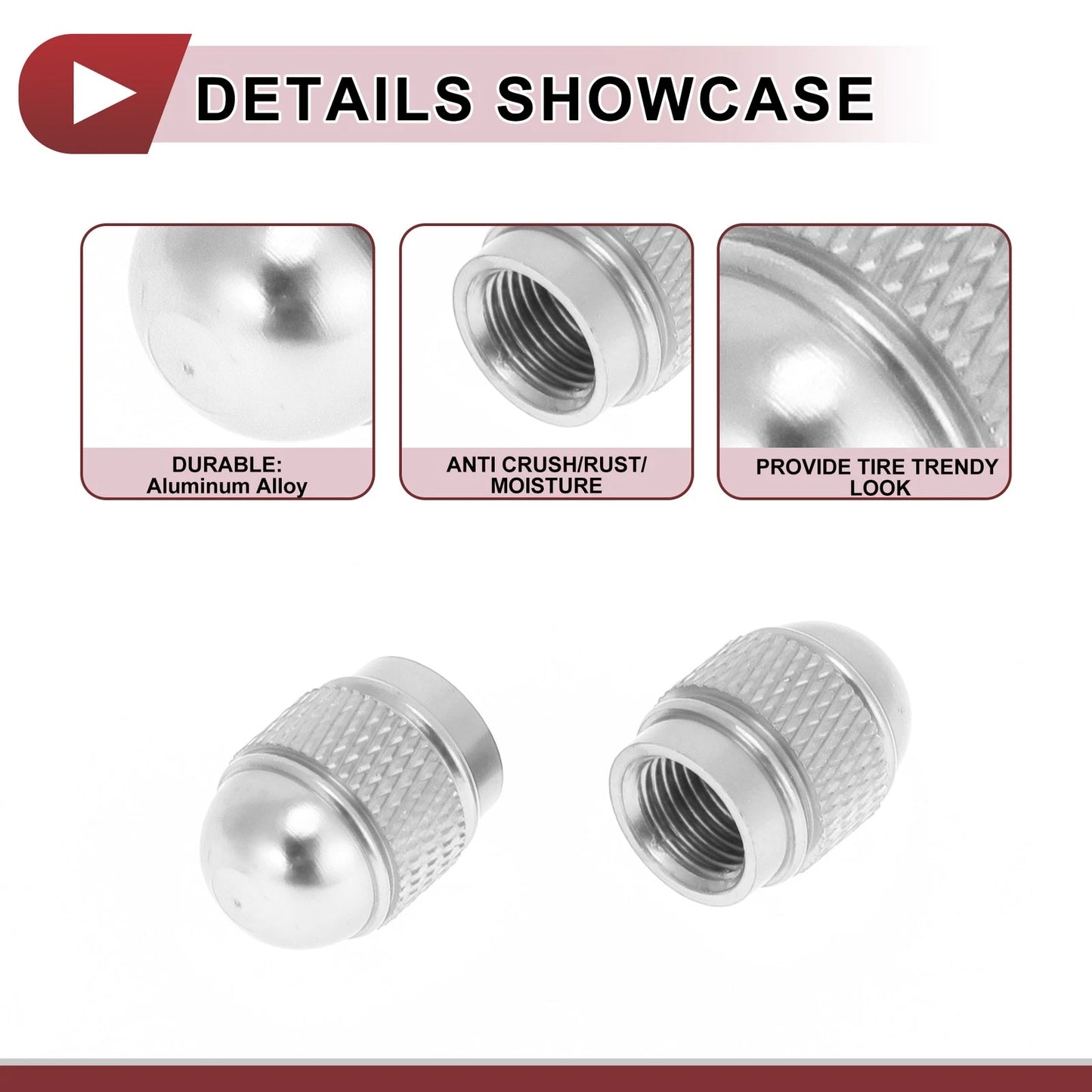 4 x Mini Bullet Style Tire Valve Stem Caps Dust Covers Silver Tone