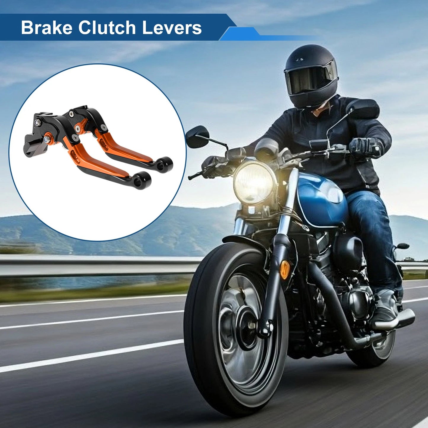2 x Adjustable Short Long Brake Clutch Levers for Kawasaki ER-5 Black Orange