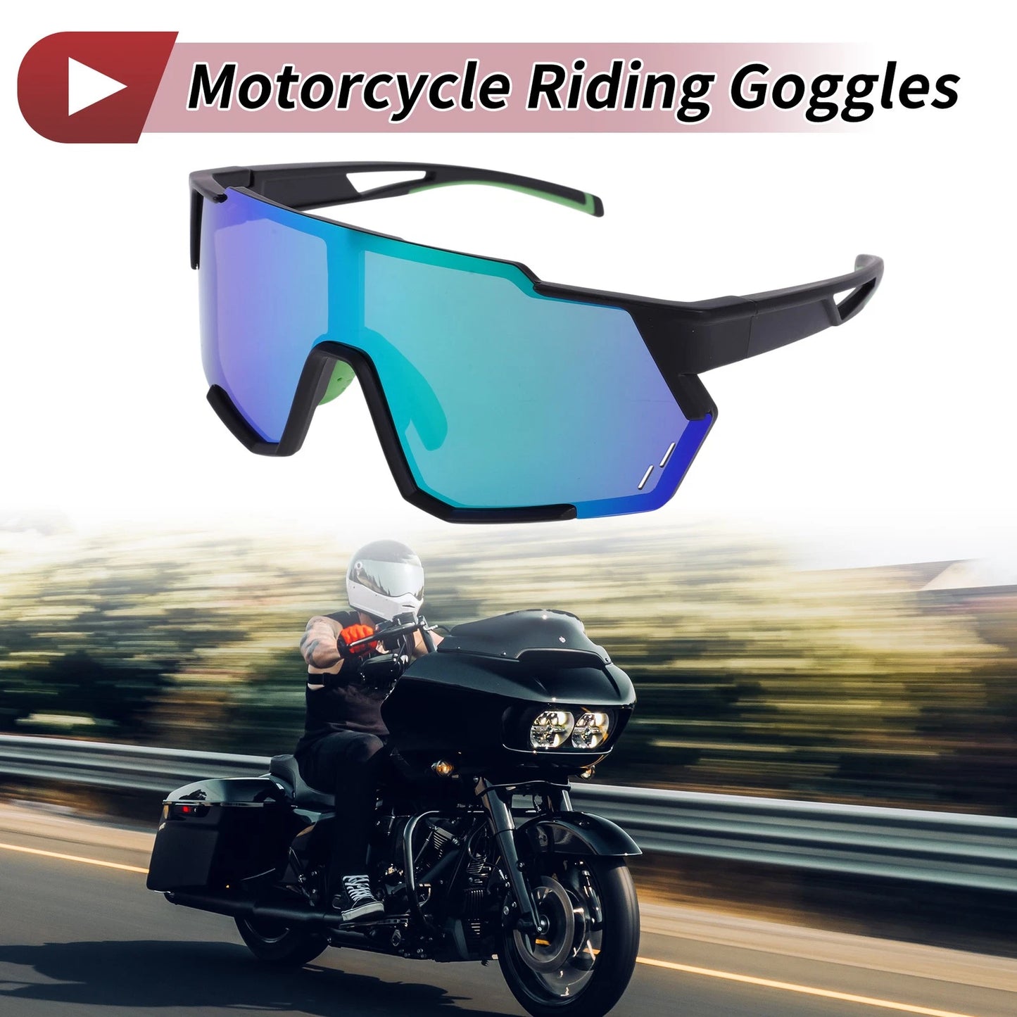 1 x Motorcycle Riding Goggles Green Black Tri-Acetyl Cellulose for Make Model