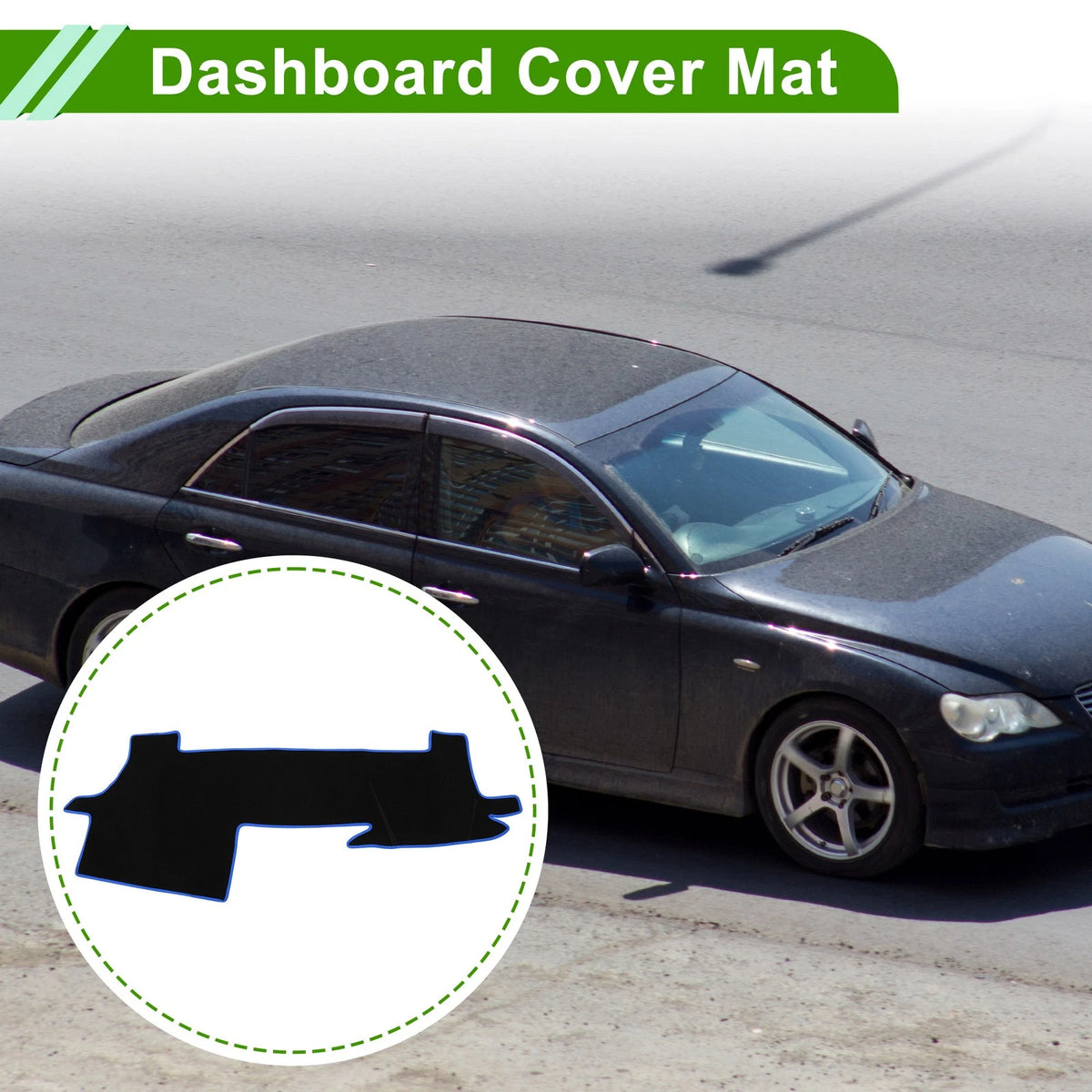 Dashboard Cover Black Blue Polyester Non-Slip for Toyota Mark X 130 series (2009–2019)
