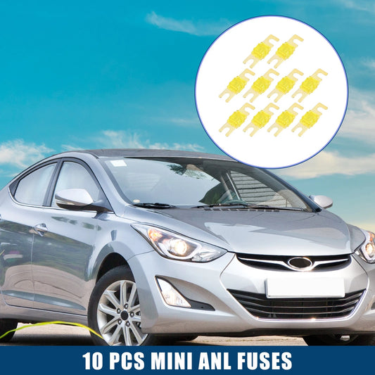 10 Pcs 20A Mini ANL Fuses for Car Motorcycle Gold Tone Yellow