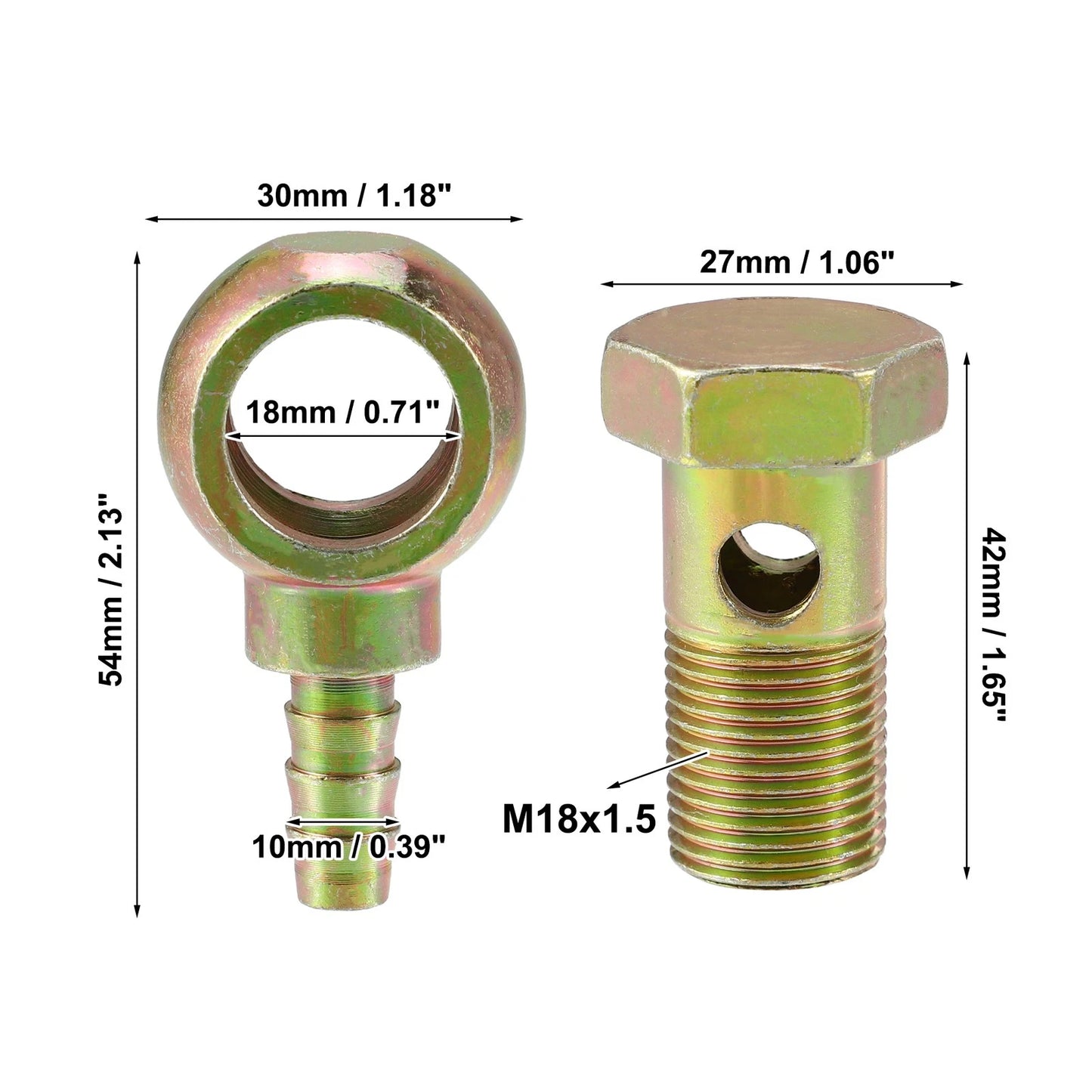 Banjo Bolt Kit M18x1.5 with Copper Washers for Motorcycle Bronze Tone