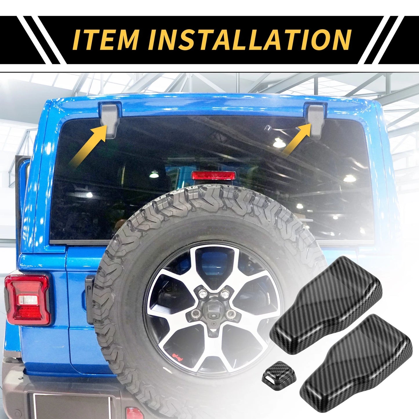 Rear Window Hinge & Nozzle Decals for Jeep Carbon Fiber Pattern (Fits All Years)