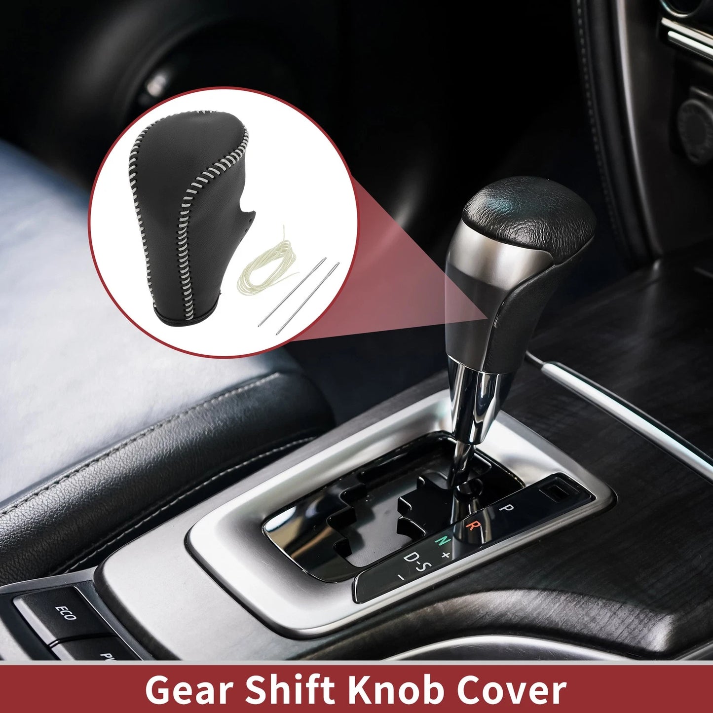 Car Gear Shift Knob Cover for Honda Accord (2008-2012) - Black Beige Faux Leather