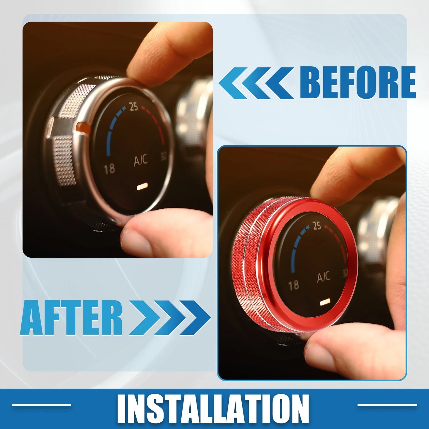 Car Air Conditioner Knobs for Jeep Wrangler JL JLU 2018-2022 Red 3 x Set