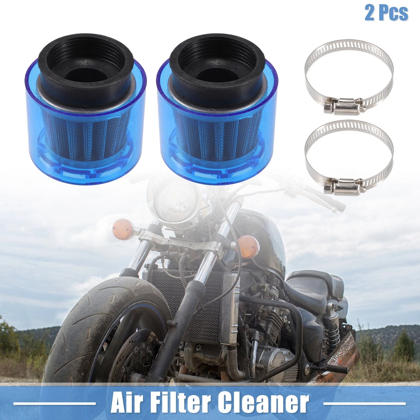 Air Filter Cleaner 47mm/1.85" for 110-125cc Most Motorcycles Blue 2 x