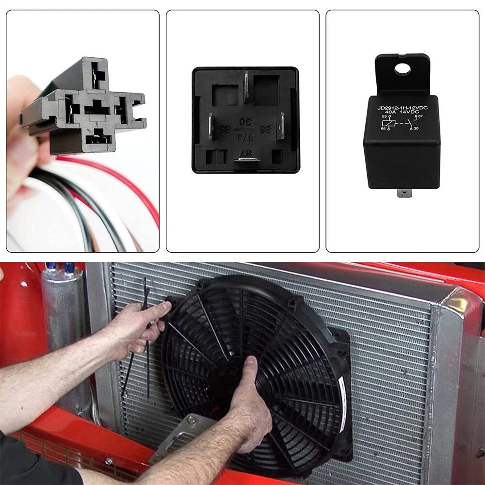 12V Dual Electric Fan Relay Kit w/ Thermostatic Sensor for Car