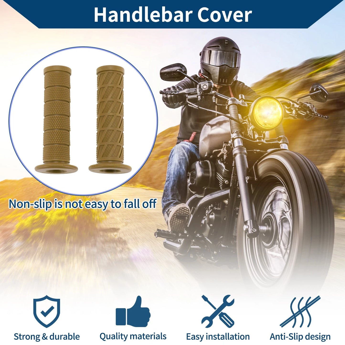 1 Pair / 7/8" 22mm / Handlebar Grips Rubber Khaki for Motorcycle