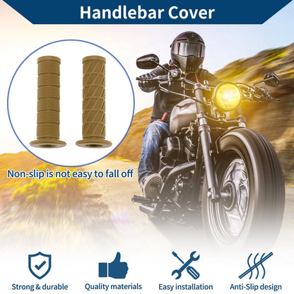 1 Pair / 7/8" 22mm / Handlebar Grips Rubber Khaki for Motorcycle
