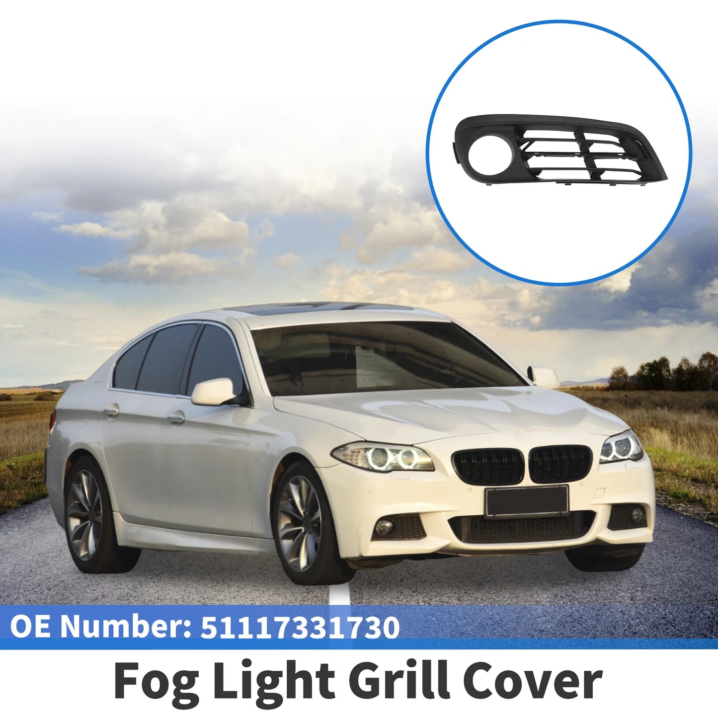 Front Right Fog Light Grill for BMW 528i 2015-2016 (1 Pc, Black)
