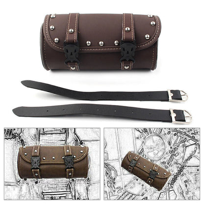 Mini Retro PU Leather Tool Bag for Motorcycle Handlebar Sissy Bar Saddlebag