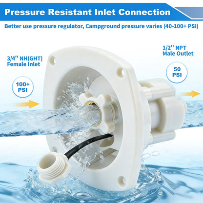 Water Inlet Connection / Pressure Reducing Fill Hatch for RV Camper White