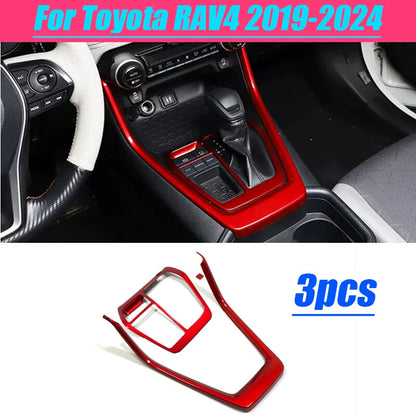 Red Console Gear Shift Panel Cover Trim for Toyota RAV4 (2019–2024)