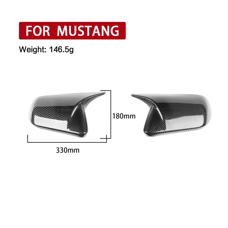 Real Carbon Fiber Stick-on Side Mirror Cover Caps for Ford Mustang 2015-2023