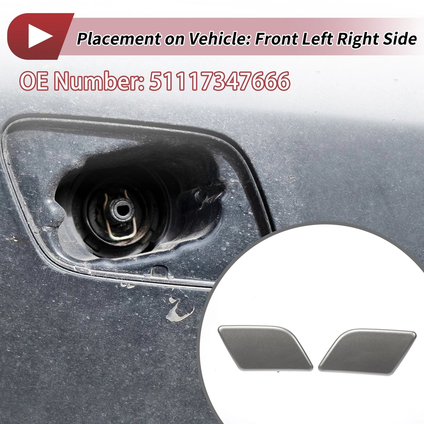 Washer Nozzle Cover Cap for BMW X1 (2010-2015) Silver Tone