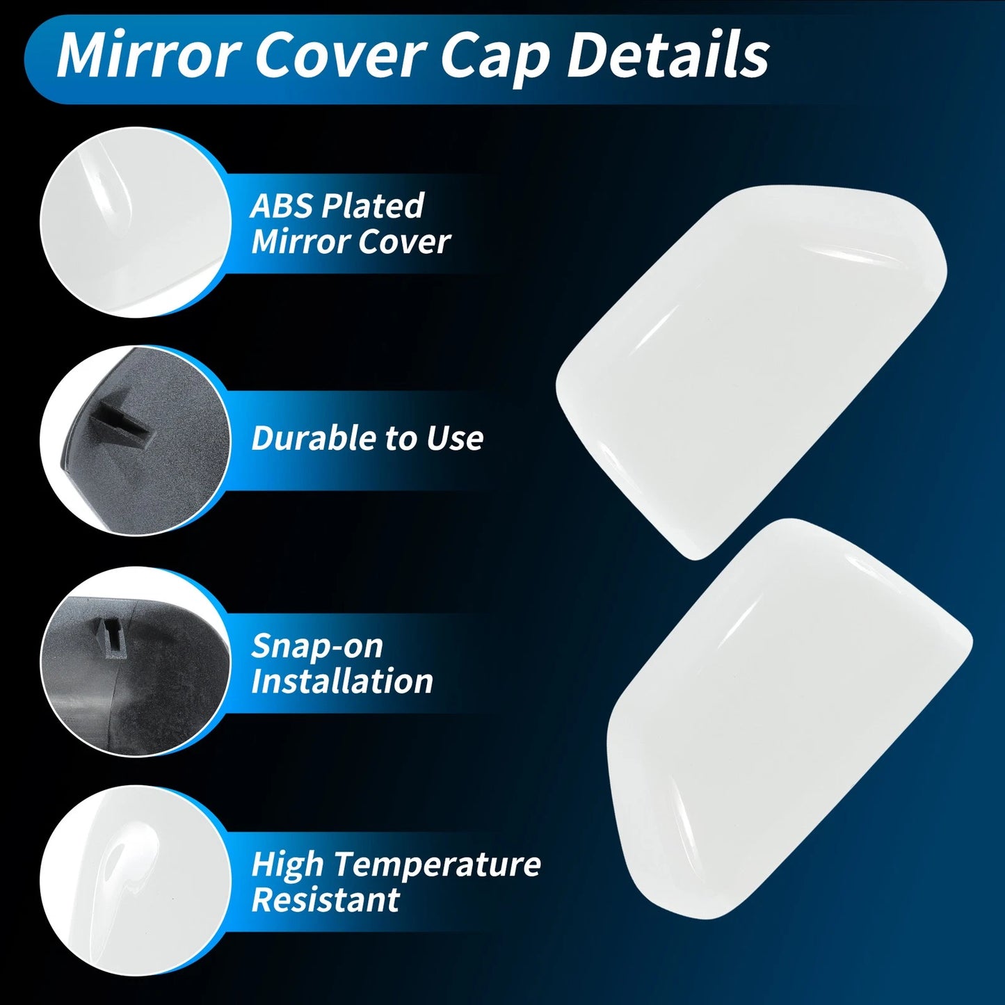 2 x White Top Half Door Mirror Cap Covers for Ford F250 F350 Super Duty (2017-2024)