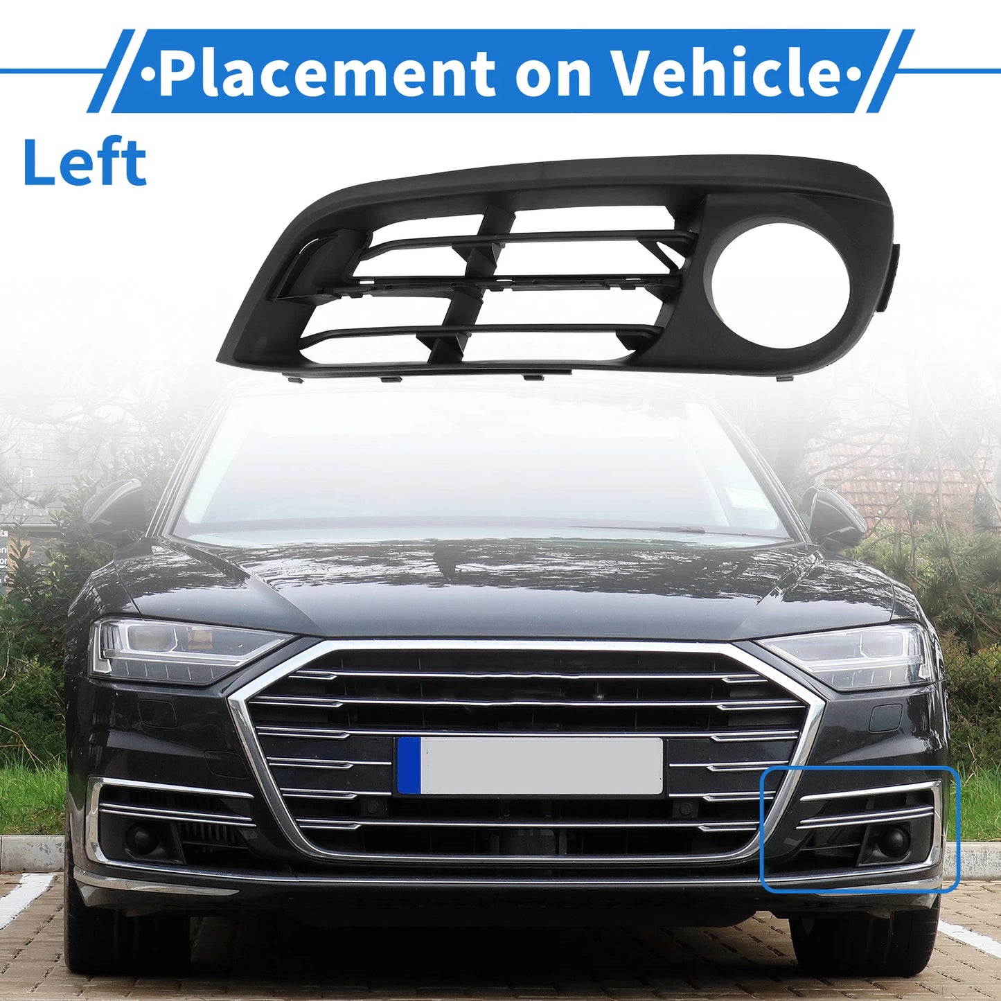 Front Left Fog Light Grill for BMW 528i (2015-2016) - 1 x Black Lens