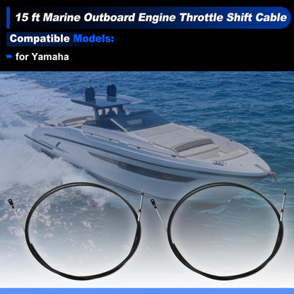 2 x 15 ft Boat Throttle Shift Control Cable Black for Yamaha