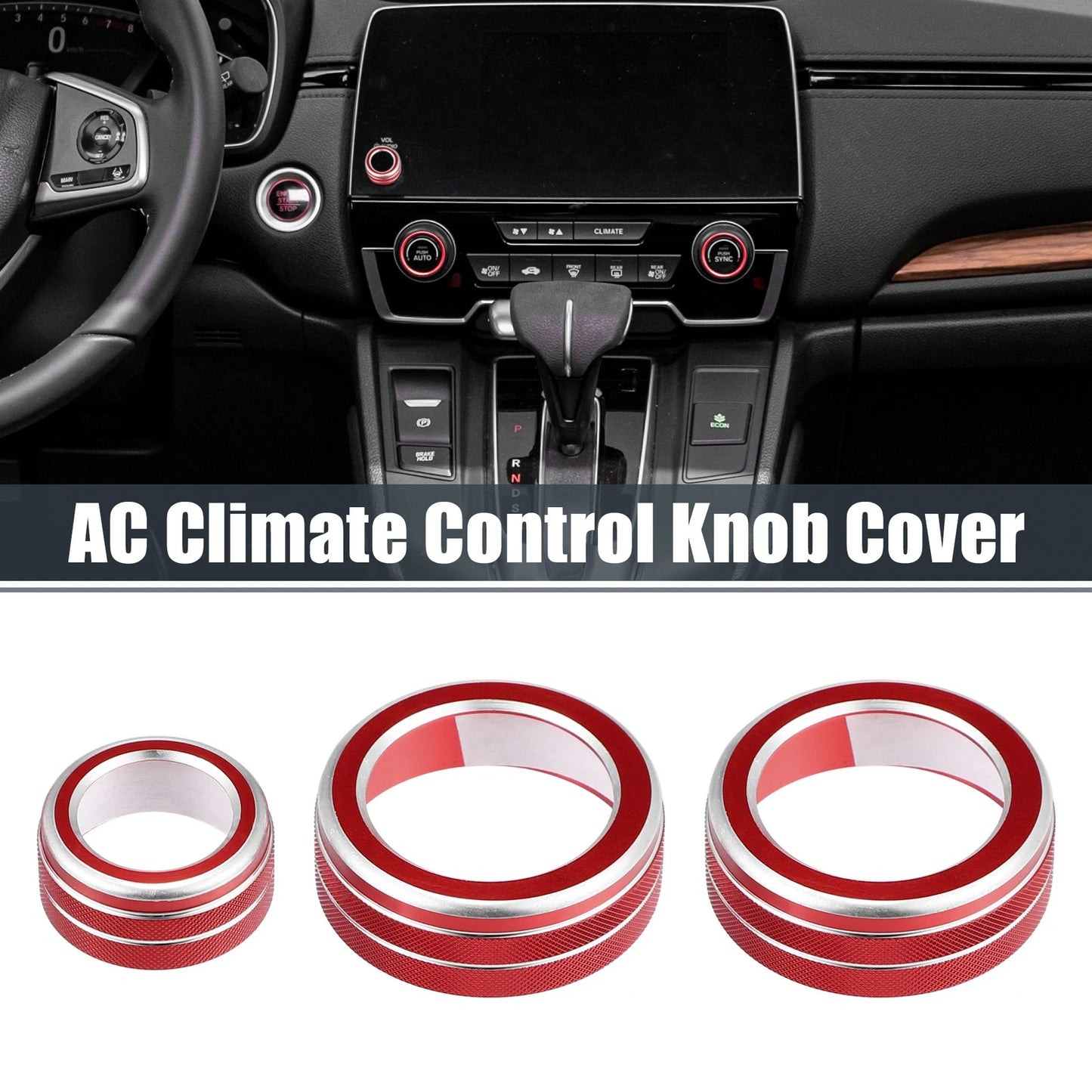 3 x AC Knob Ring Covers for Honda CR-V (2017-2021) Red