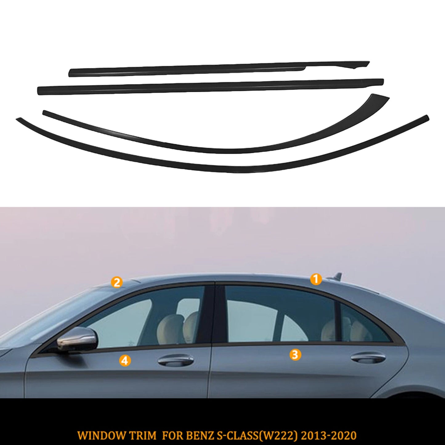 Gloss Black Window Strip Trim for Mercedes Benz S-Class W222 (2013-2022)