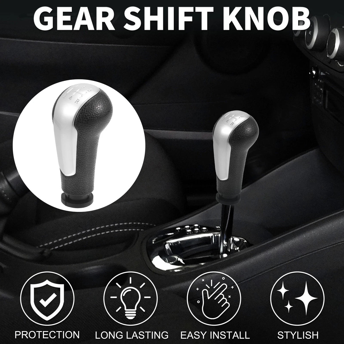 5-Speed Manual Gear Shifter Knob for Chevrolet Spark Plastic Black Silver Tone