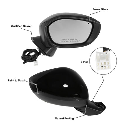3 Pin Right Side Exterior Door Mirror Assembly Black for Honda Civic (2022-2023)