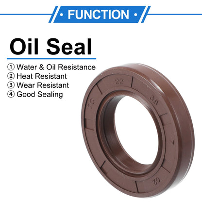 Oil Seal 22x38x7mm Brown 2 x Seal Ring Rotary Shaft Seal FKM Rubber