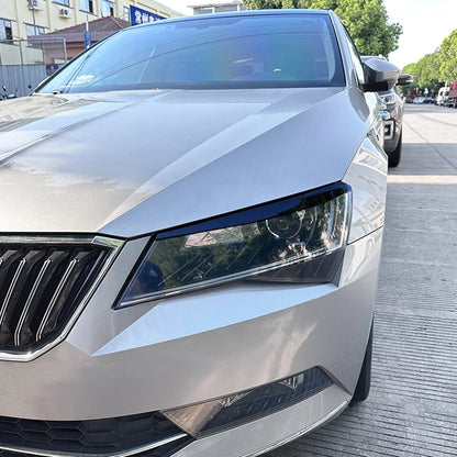 2 x Gloss Black Headlight Eyelid Trim for Skoda Superb B8 (2016-2019)