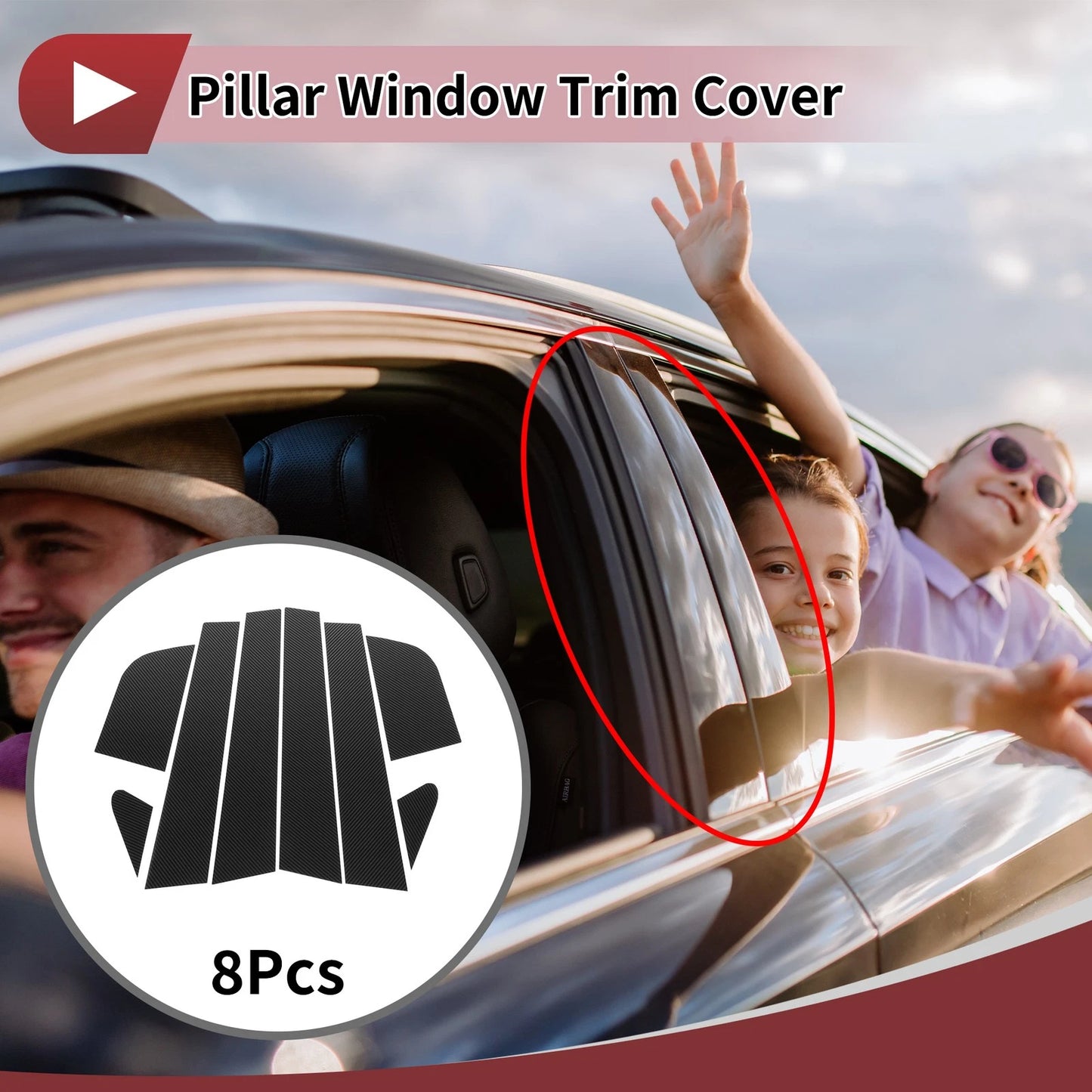 8 Pcs Door Pillar Window Trim for KIA Rio (2017-2022) Black Carbon Fiber