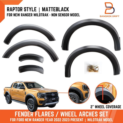 Raptor Style Matte Black Fender Flares for Ford Ranger 2022-2023