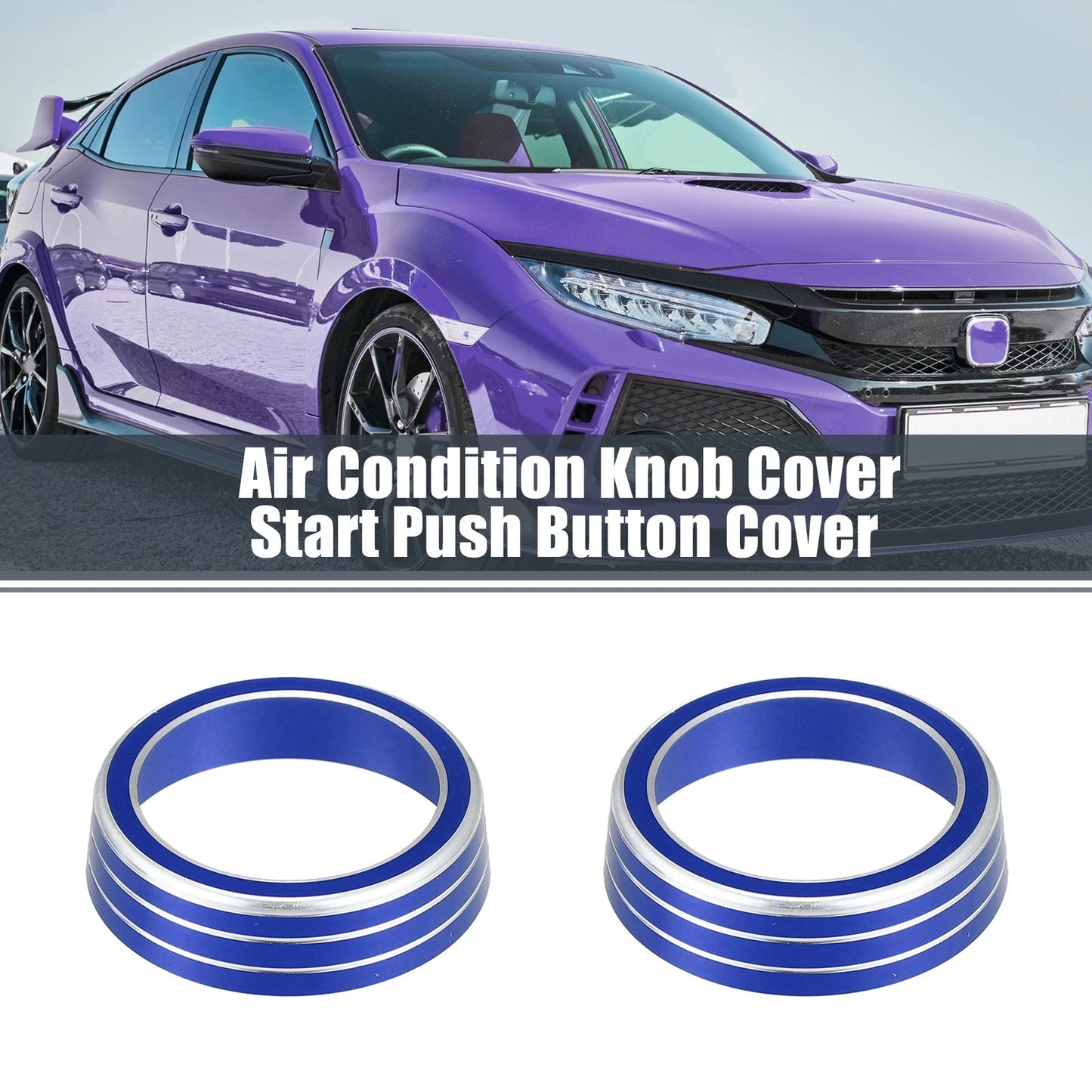 3 x Blue AC Knob & Engine Start Push Button Covers for Honda Civic (2016-2021)