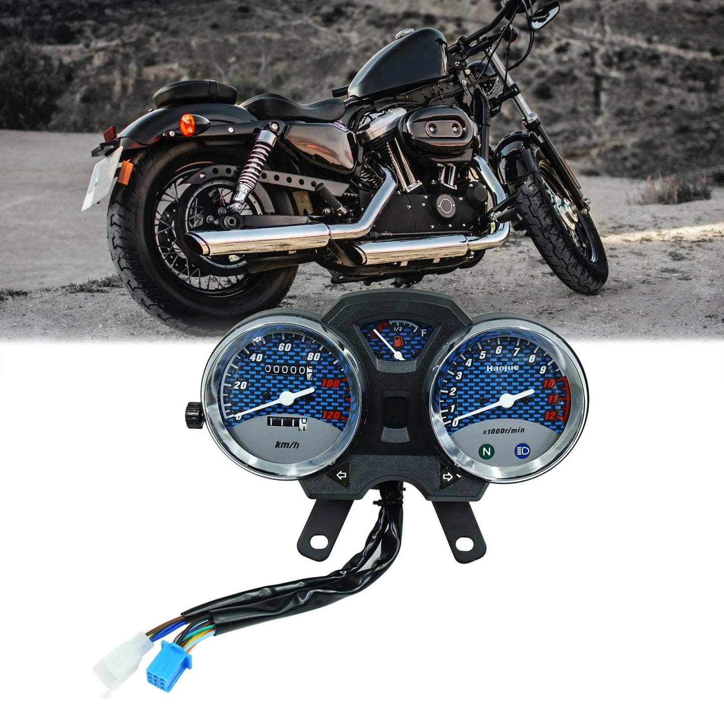 Dual Digital Odometer Tachometer Speedometer Gauge for Motorcycle Cruiser