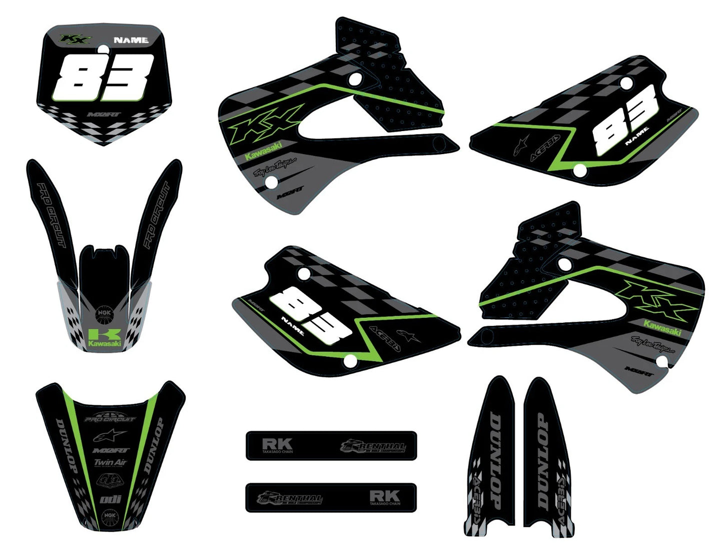 Custom Graphics Full Kit for Kawasaki KX 85 (1998-2013) GRANITE Style Stickers