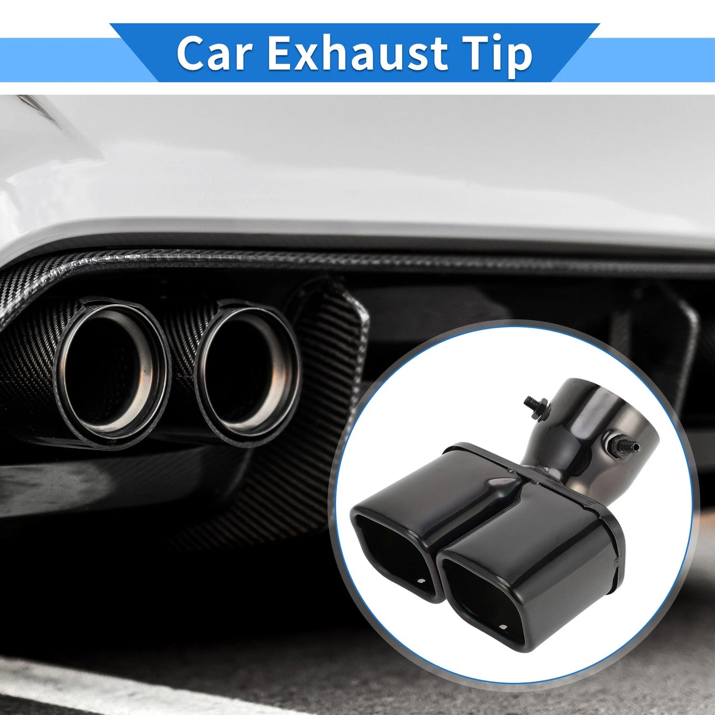 Square Curved Slant Cut Dual Exhaust Tip Black for Toyota Land Cruiser Prado