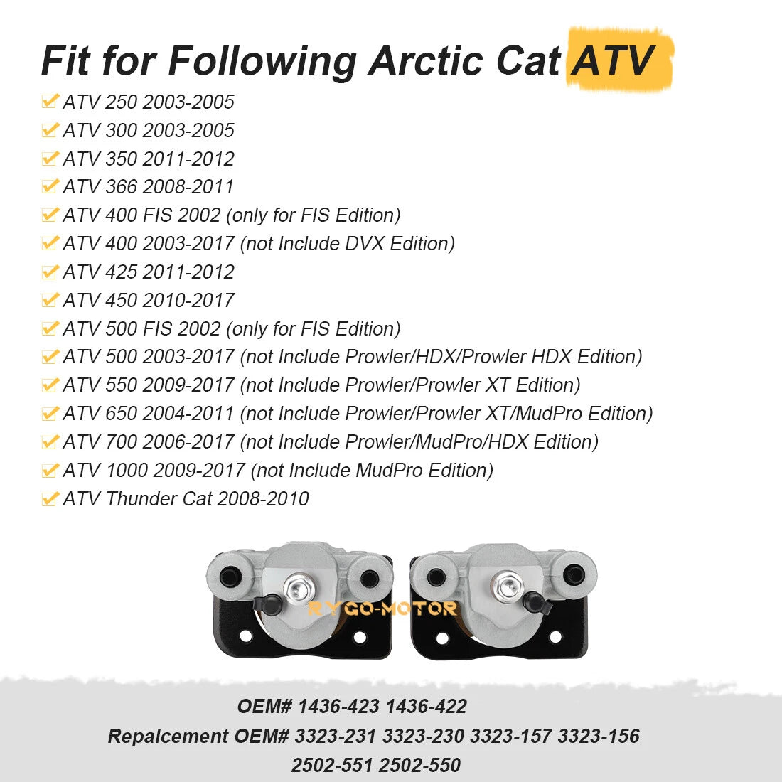 Front Brake Calipers & Pads for Arctic Cat Wildcat Trail 700 Wildcat 1000 X 1000