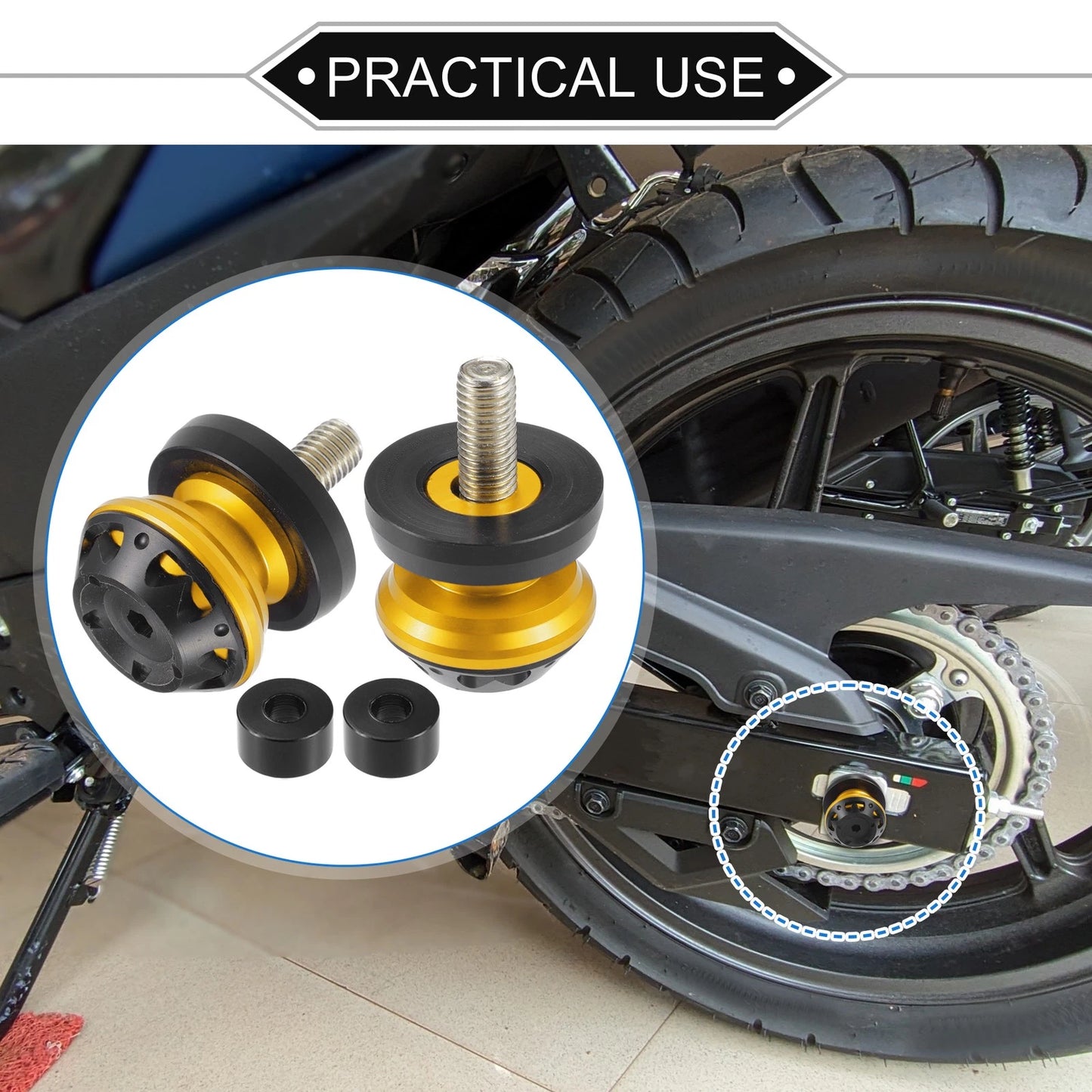 1 Pair Motorbike Swingarm Spool 10mm CNC Spool Slider Stand Gold Tone for Moto