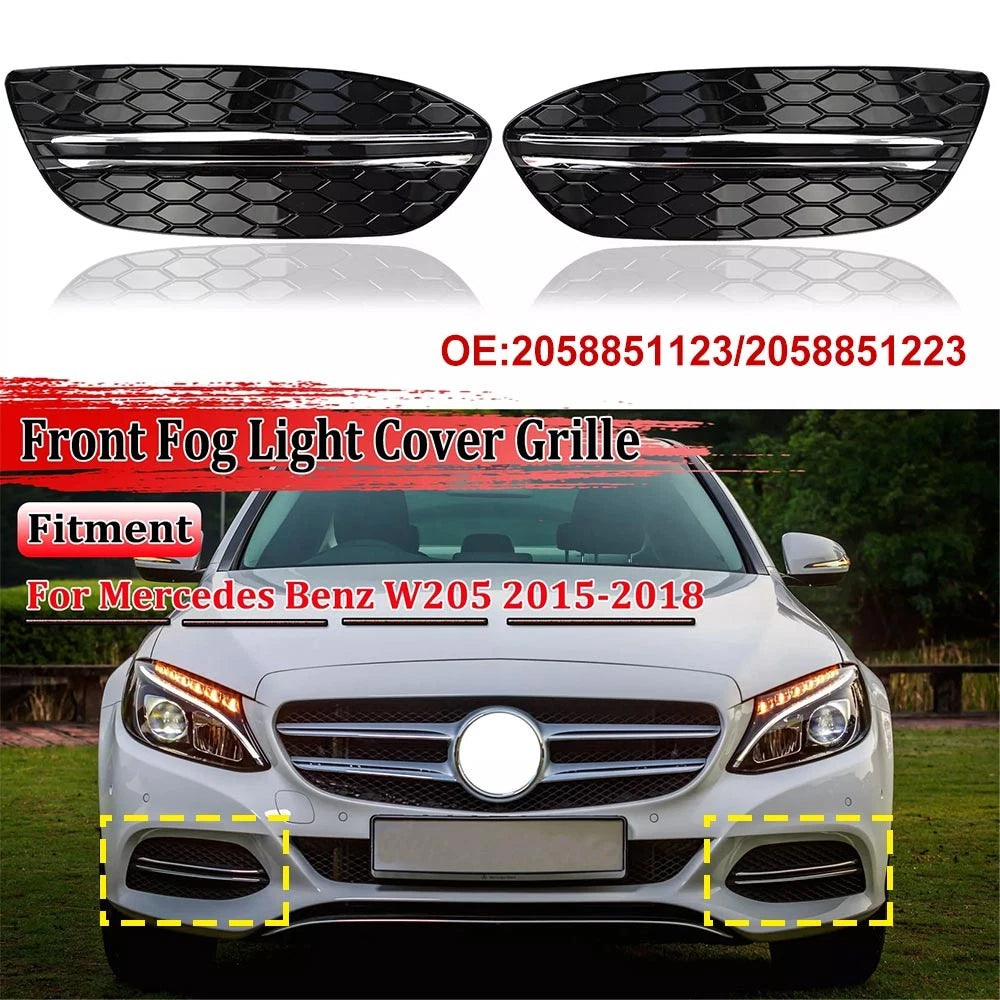 2 x Front Fog Light Vent Grille Cover for Mercedes-Benz W205 C300 (2015–2018)