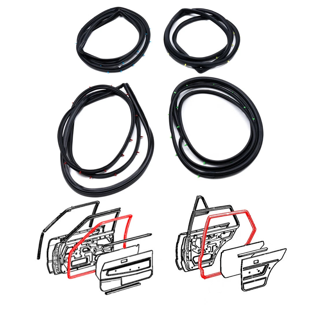 Front Rear Door Weatherstrip Seal Set for Toyota Starlet 5D KP60 KP61 KP62 1978-1984