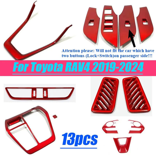 13x ABS Glossy Red Interior Accessories Cover Trim for Toyota RAV4 (2019–2024)