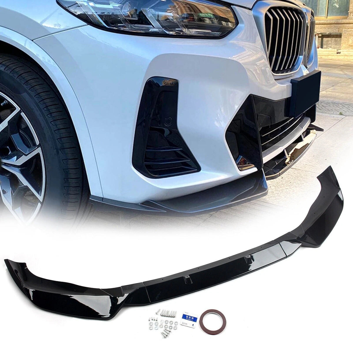 Gloss Black Front Bumper Lip Splitters for BMW G01 X3 X4 M-Sport (2022-2024)