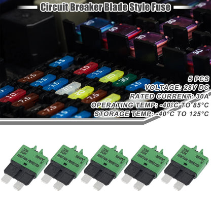 5 x Circuit Breaker Blade Style Fuse 30A Resettable for Car Marine RV