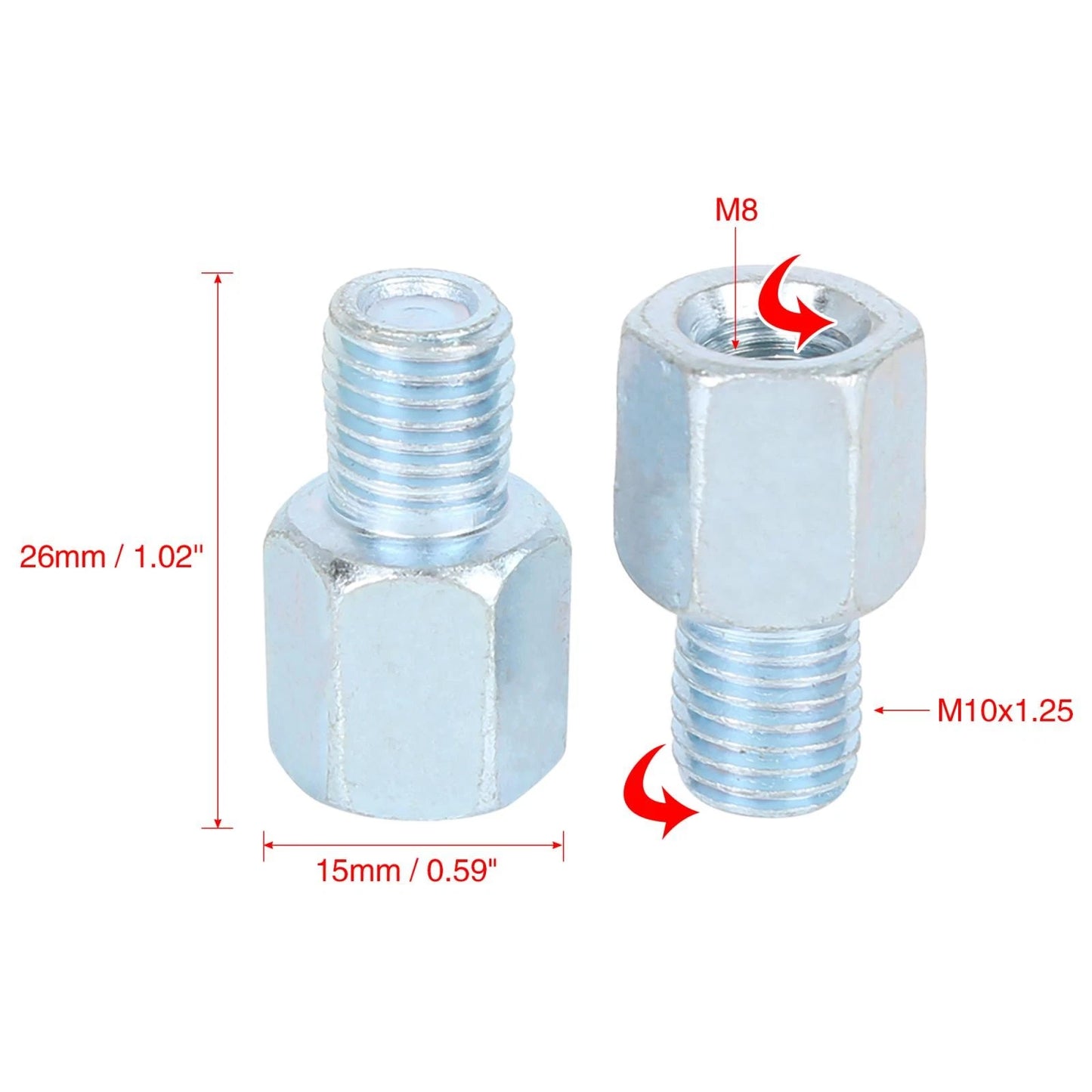 Adapter / 2 x 8mm LH to 10mm LH / Rearview Mirror Adapters for Motorcycle