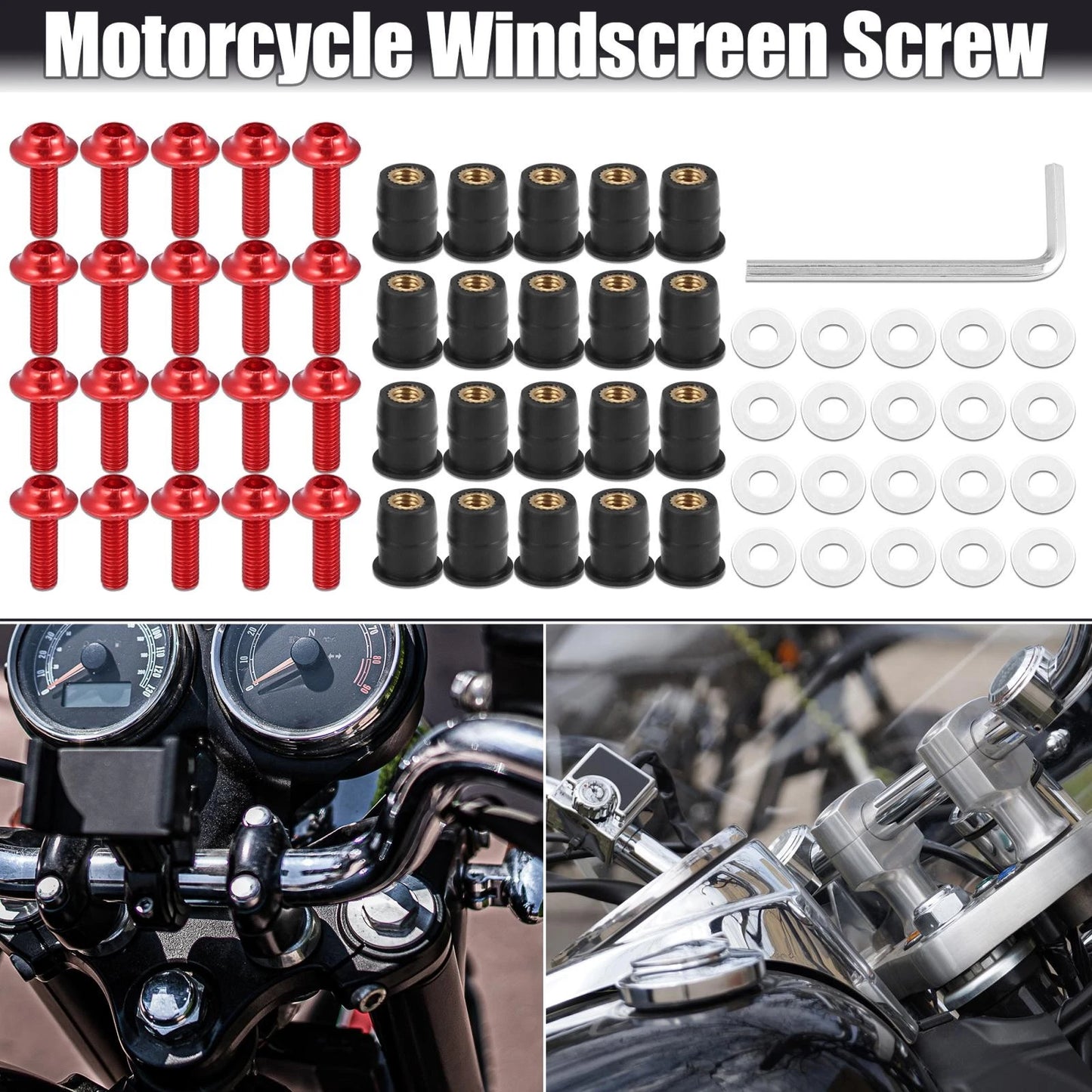20 x M5 5mm Windscreen Screws Fairing Bolt Red for Motorcycle